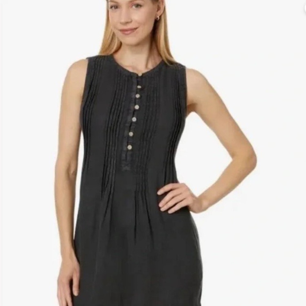 Faherty Black Linen Isha Sleeveless Dress with Pockets Unworn